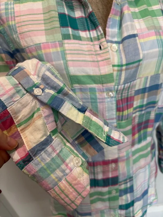 Brooks Brothers Plaid Button Down Shirt Pastel Green Blue Pink Madras Medium - Picture 6 of 14